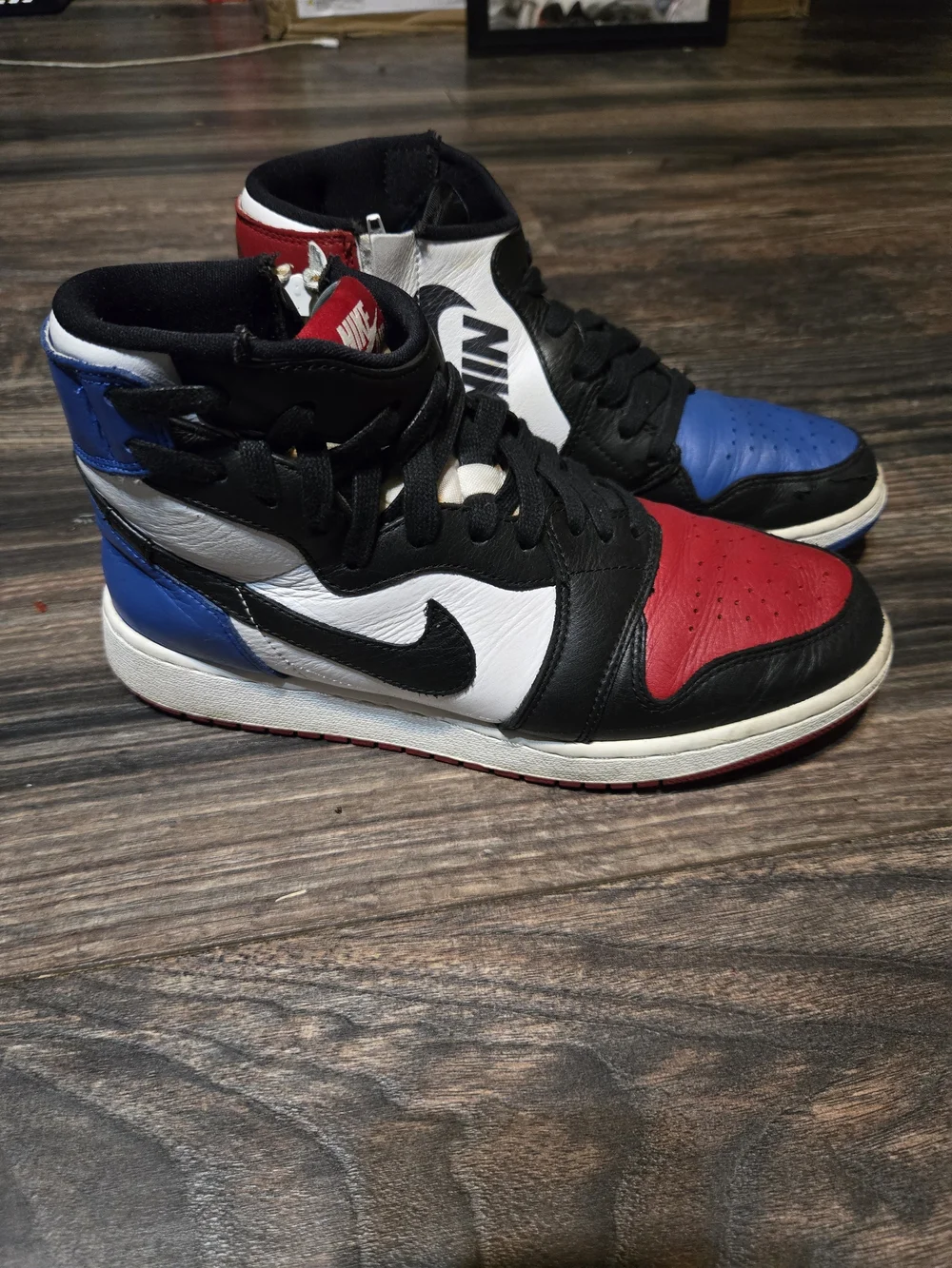 Nike Tri-Color High Top Sneakers in Red, Blue, Black & White